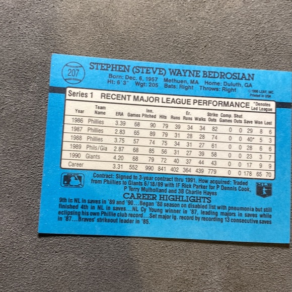 1991 Donruss #207 Steve Bedrosian  San Francisco Giants - Picture 2 of 2